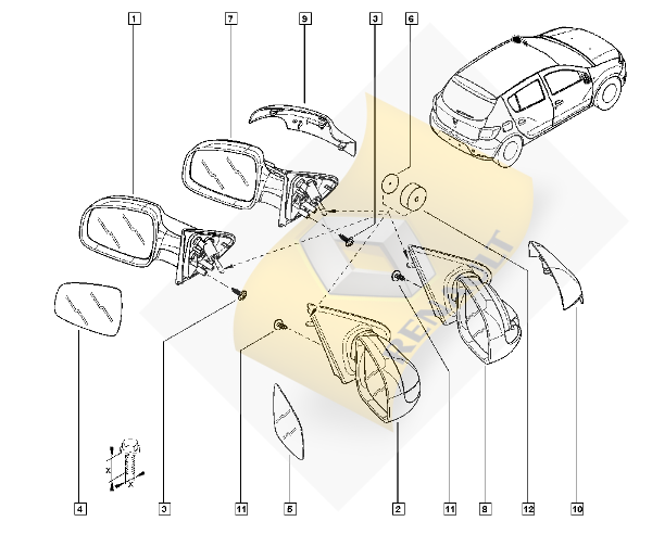 DIKIZ AYNASI YENI  CLIO SANDERO SAG  963012769R